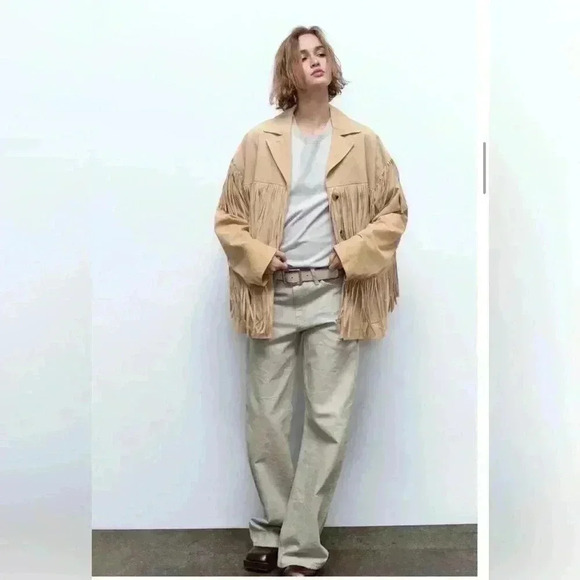 Zara Womens Mid Waist Wrinkle Effect Coated Jeans Wide Leg Size 4 - Picture 1 of 10